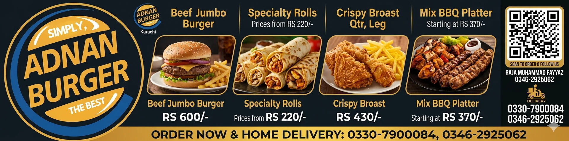 Adnan Burger banner - order online in Gulshan-e-Iqbal Block 4, Karachi