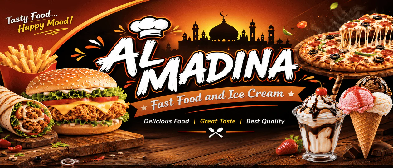 Al Madina Fast Food and Ice Cream banner - order online in Korangi District, Karachi