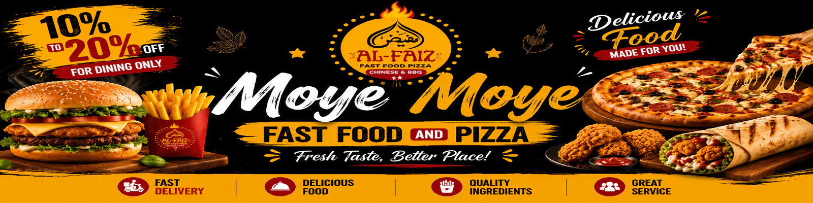 Moye Moye Fast Food and Pizza - Karachi banner - order online in Korangi 3, Karachi