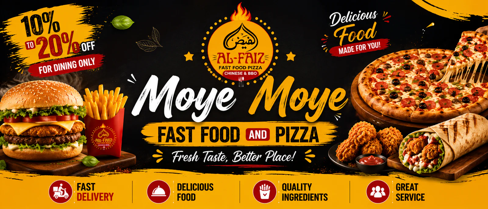 Moye Moye Fast Food and Pizza - Karachi banner - order online in Korangi 3, Karachi