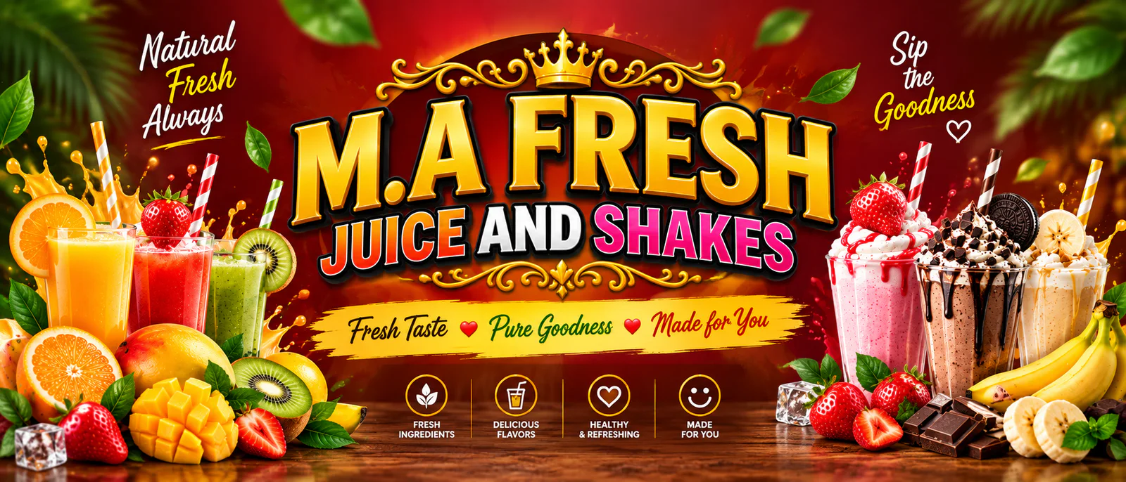 MA fresh juices and shakes banner - order online in DHA Defence, Karachi