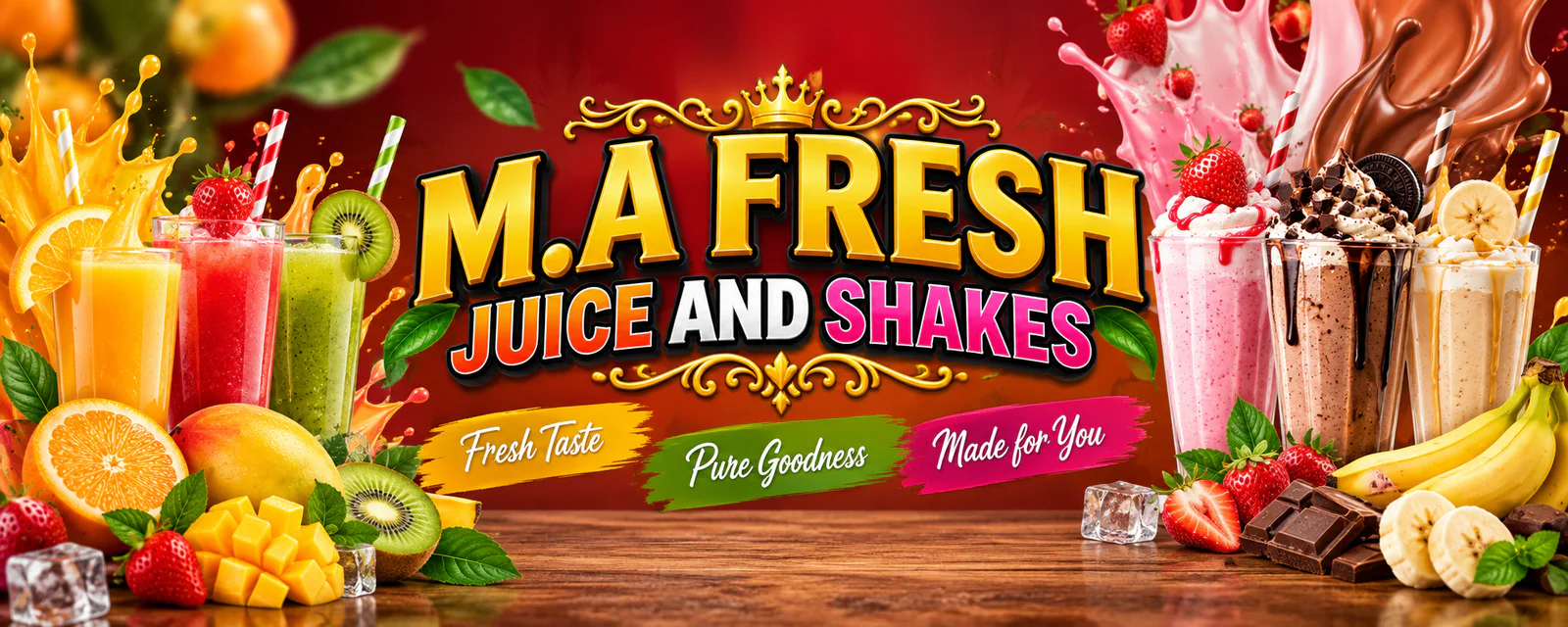 MA fresh juices and shakes banner - order online in DHA Defence, Karachi
