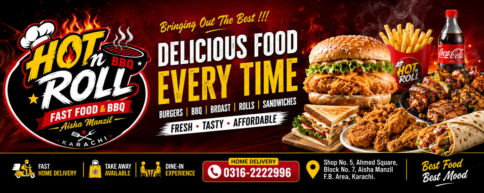 Hot n Roll Fast Food & BBQ (Aisha Manzil) banner - order online in Federal B Area Block 8, Karachi