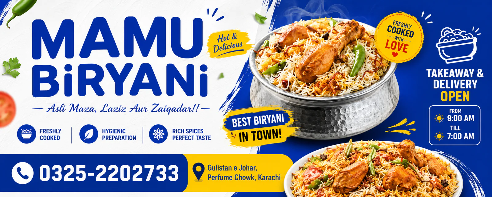 MAMU BIRYANI (Perfume Chowk) banner - order online in Gulistan-e-Johar Block 17, Karachi