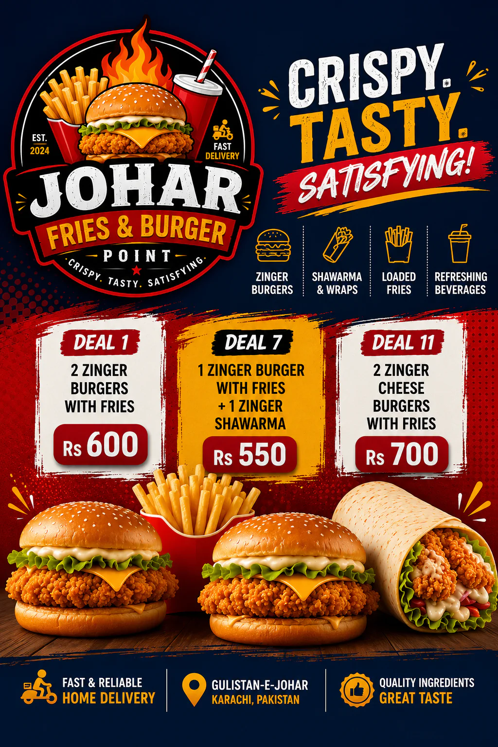 Johar Fries & Burger Point banner - order online in Gulistan-e-Jauhar Block 1, Karachi