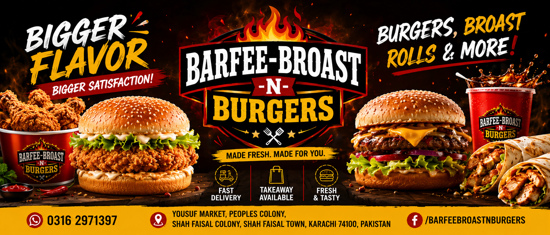 BARFEE-BROAST N BURGERS - Karachi Menu - Online Delivery in Shah Faisal Colony