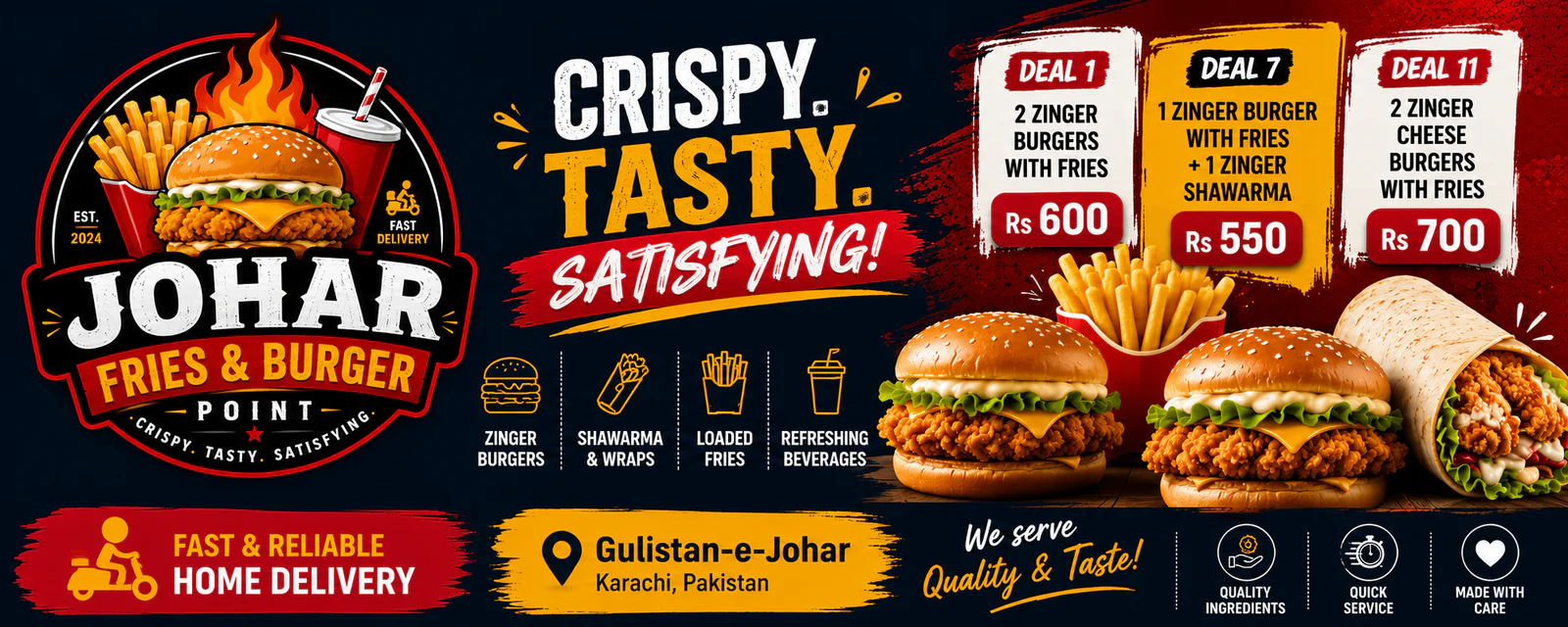 Johar Fries & Burger Point banner - order online in Gulistan-e-Jauhar Block 1, Karachi