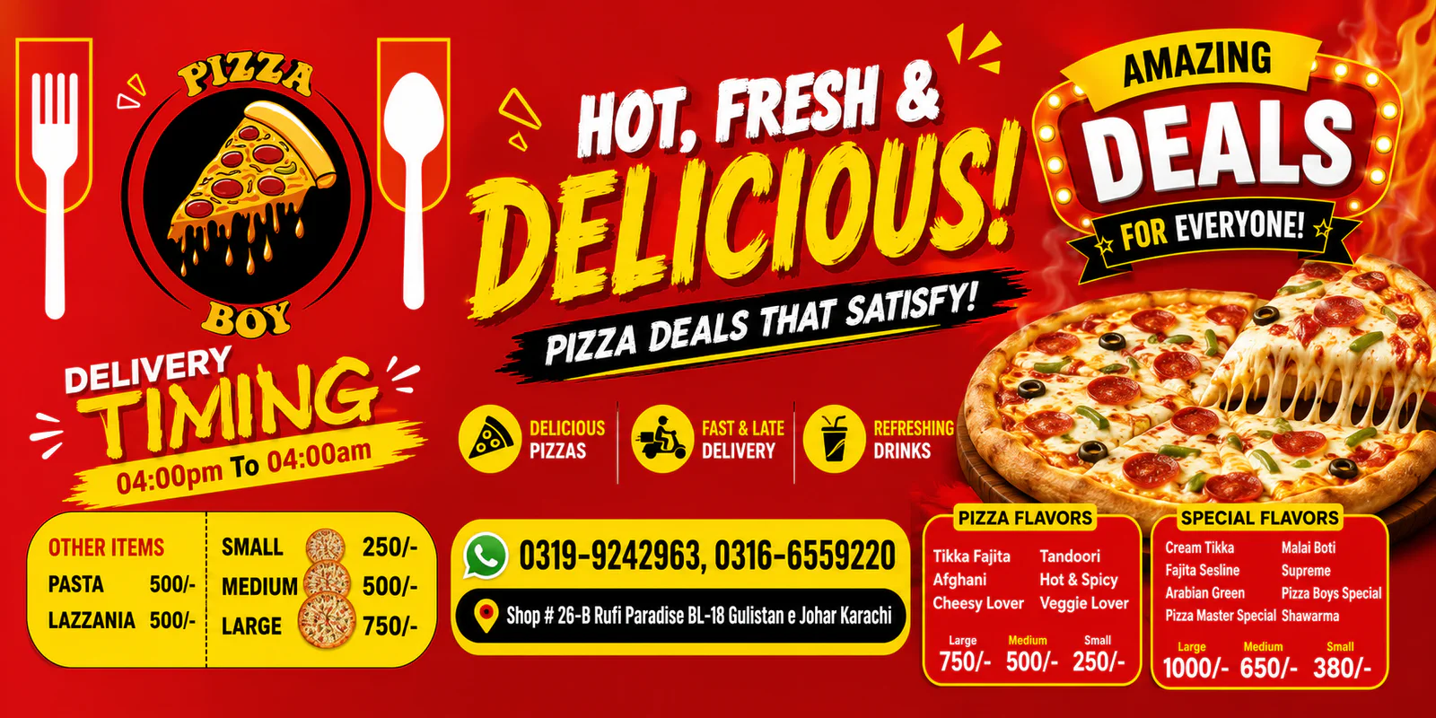 Pizza boy banner - order online in Gulistan-e-Johar Block 17, Karachi